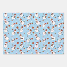 Blauw Sneeuwmannen Kerst Inpakpapier Vel
