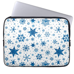 Blauw Sneeuwvliespatroon Laptop Sleeve