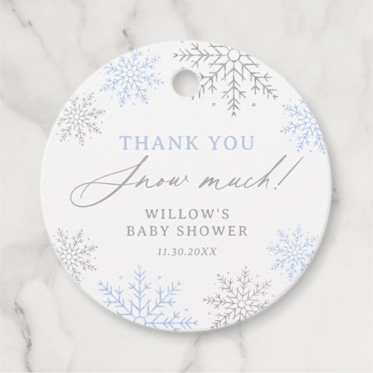 Blauw sneeuwvlok Baby shower dank u sneeuw veel Bedankjes Labels (Voorkant)