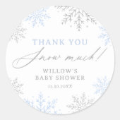 Blauw sneeuwvlok Baby shower dank u sneeuw veel Ronde Sticker (Voorkant)