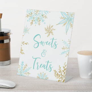 Blauw Sneeuwvlok Baby Shower Sweets & Treats Bord Reclamebord Met Voetstuk