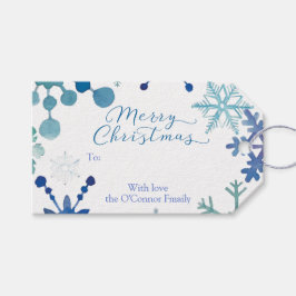Blauw Sneeuwvlok Kerst Gift Label Sets Cadeaulabel
