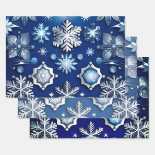 Blauw Sneeuwvlok Motief Collectie Inpakpapier Vel