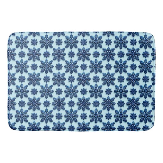 Blauw Sneeuwvlok Patroon Achtergrond Badmat (Voorkant)