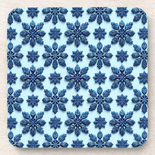 Blauw Sneeuwvlok Patroon Achtergrond Bier Onderzetter