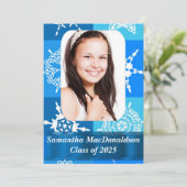 Blauw sneeuwvlok patroon foto afstuderen kaart (Staand voorkant)