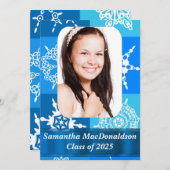 Blauw sneeuwvlok patroon foto afstuderen kaart (Voorkant / Achterkant)