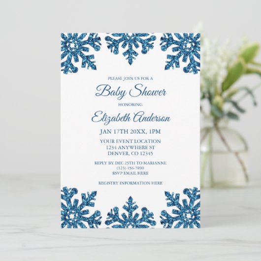 Blauw Sneeuwvlok Winter Baby shower Kaart (Staand voorkant)