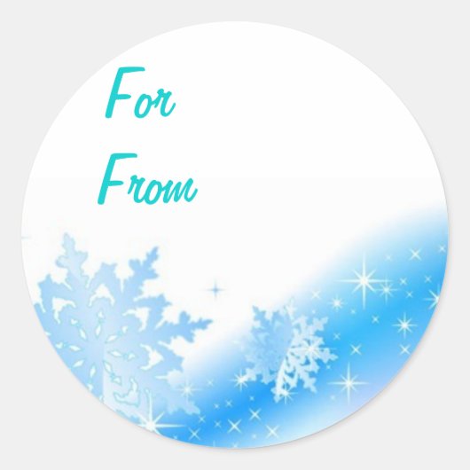 Blauw Sneeuwvlokken Kerstcadeau Naam Sticker (Voorkant)