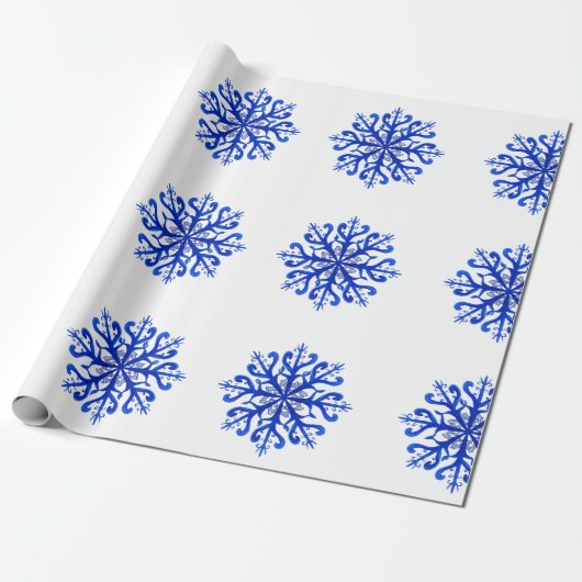 Blauw sneeuwvlokken Verpakkingspapier Cadeaupapier (Uitgerold)