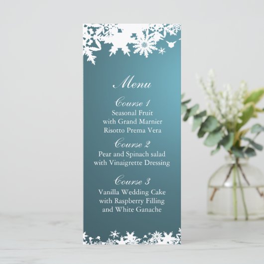 blauw sneeuwvlokken wintertrouwmenu menu (Staand voorkant)