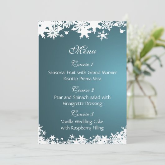 blauw sneeuwvlokken wintertrouwmenu menu (Staand voorkant)