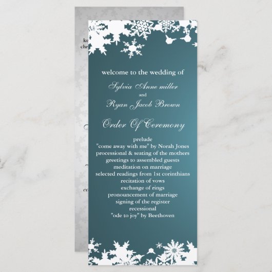 blauw sneeuwvlokken wintertrouwprogramma programmakaart (Voorkant / Achterkant)
