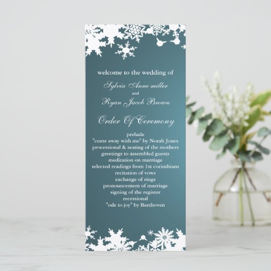 blauw sneeuwvlokken wintertrouwprogramma programmakaart (Staand voorkant)