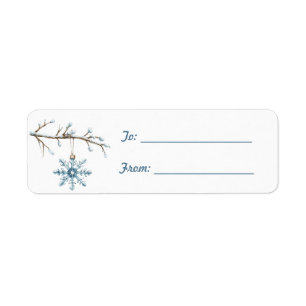 Blauw Sneeuwvlokker Boom Kerst Etiket