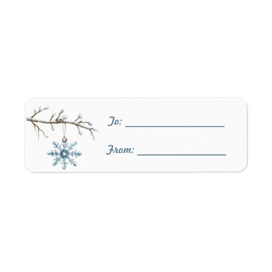 Blauw Sneeuwvlokker Boom Kerst Etiket (Voorkant)