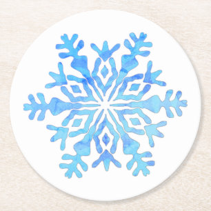 Blauw sneeuwvlokontwerp ronde kartonnen onderzetter