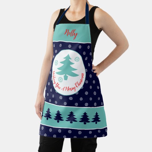 Blauw sneeuwvlokpatroon all-over print Schort (Insitu)