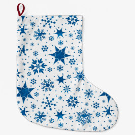 Blauw Sneeuwvlokpatroon Grote Kerstsok