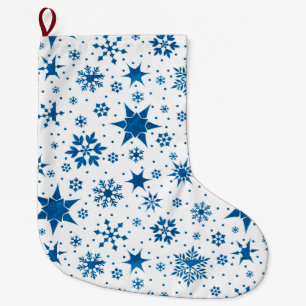 Blauw Sneeuwvlokpatroon Grote Kerstsok