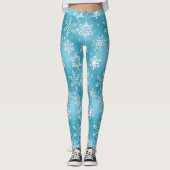 Blauw sneeuwvlokpatroon kerstfeestdagen leggings (Voorkant)