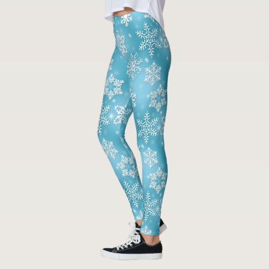 Blauw sneeuwvlokpatroon kerstfeestdagen leggings (Links)