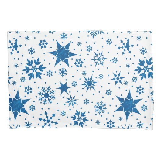 Blauw Sneeuwvlokpatroon Kussensloop (Voorkant)