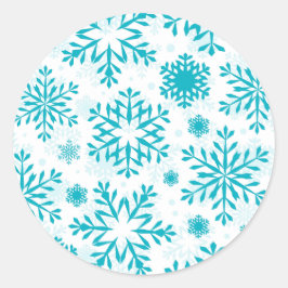 Blauw Sneeuwvlokpatroon Ronde Sticker