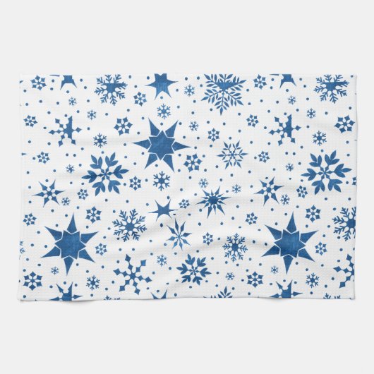 Blauw Sneeuwvlokpatroon Theedoek (Horizontaal)