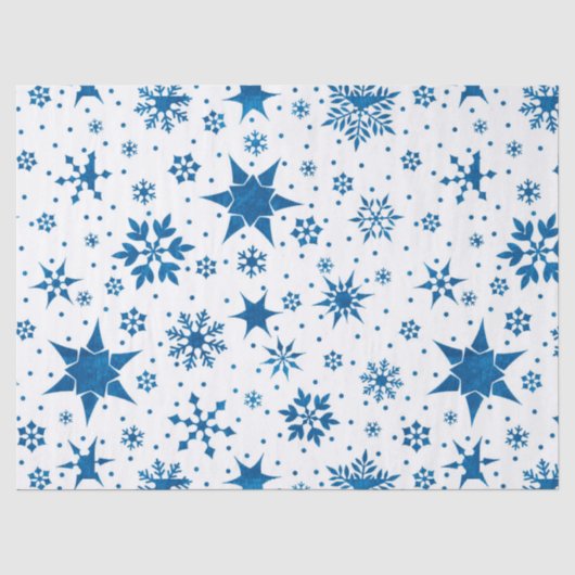 Blauw Sneeuwvlokpatroon Tissuepapier (Voorkant)
