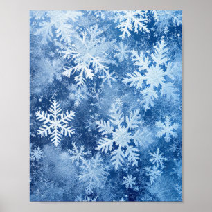 Blauw Sneeuwvlokpatroon Winter Bevroren Poster