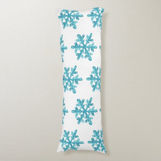Blauw sneeuwvlokpatroon Winter Kerst Modern Lichaamskussen (Voorkant Verticaal)