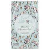 Blauw Snoep thema 1e verjaardag Klein Cadeauzakje (Achterkant)