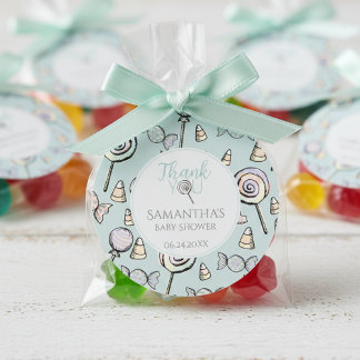 Blauw Snoep thema Baby shower Dank u Sticker