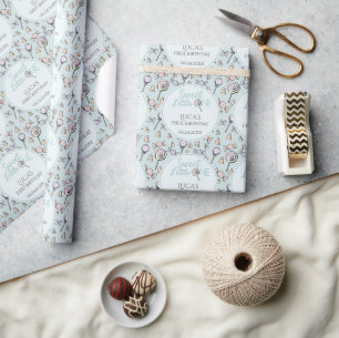 Blauw Snoep thema eerste 1e verjaardag Cadeaupapier