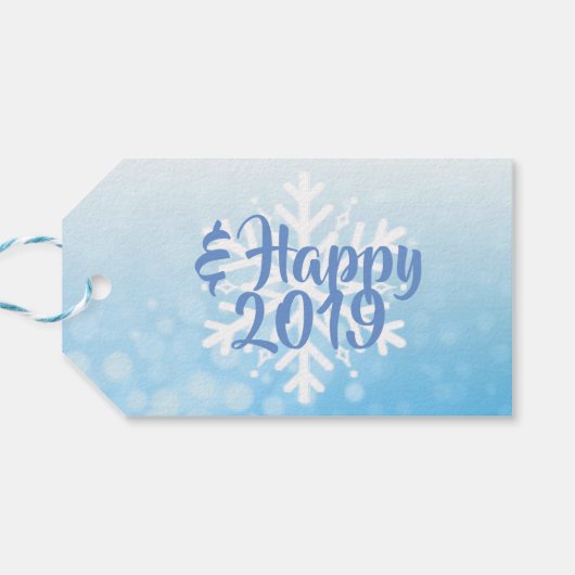  blauw Snowflake kerstfeest Cadeaulabel (Achterkant Horizontaal)