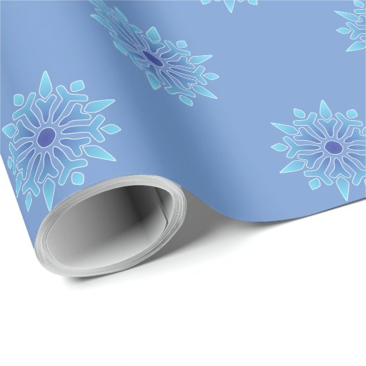 Blauw Snowflake Solid Blue Wrapping Paper Cadeaupapier (Rol Hoek)