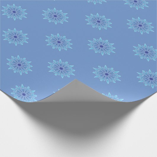Blauw Snowflake Solid Blue Wrapping Paper Cadeaupapier (Hoek)