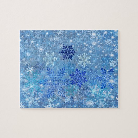 Blauw Snowflakes Design Jigzaag Puzzle Legpuzzel (Horizontaal)