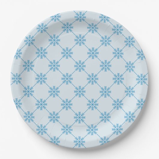 Blauw Snowflakes Diagonaal vierkant patroon Papieren Bordje (Voorkant)