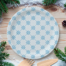 Blauw Snowflakes Diagonaal vierkant patroon Papieren Bordje