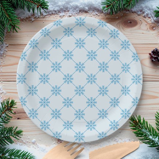 Blauw Snowflakes Diagonaal vierkant patroon Papieren Bordje