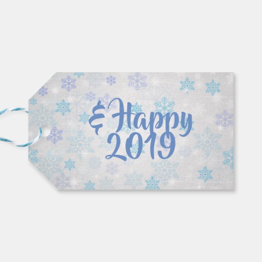  blauw Snowflakes Holiday Kerstmis Cadeaulabel (Achterkant Horizontaal)
