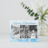  blauw Snowflakes Merry kerst nieuwjaar Briefkaart (Staand voorkant)