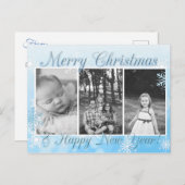  blauw Snowflakes Merry kerst nieuwjaar Briefkaart (Voorkant / Achterkant)