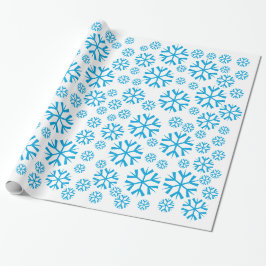 Blauw Snowflakes Winter Holiday Pattern on White Cadeaupapier