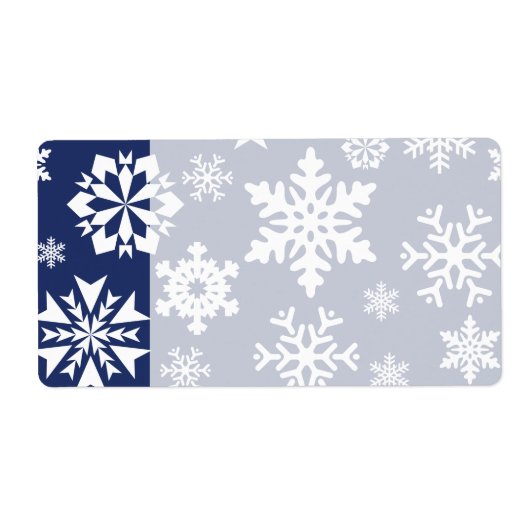 Blauw Snowflakes Winter Kerstfeestdag patroon Etiket (Voorkant)