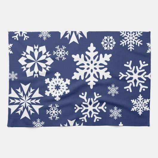 Blauw Snowflakes Winter Kerstfeestfeest Patroon Theedoek (Horizontaal)
