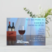 Blauw Sophisticated Rode wijn verjaardagsfeestje Kaart (Staand voorkant)