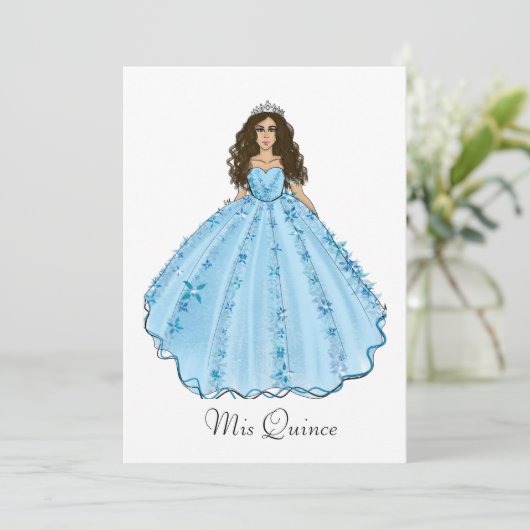 Blauw Spaans Quinceañera Mis Quince Kaart (Staand voorkant)